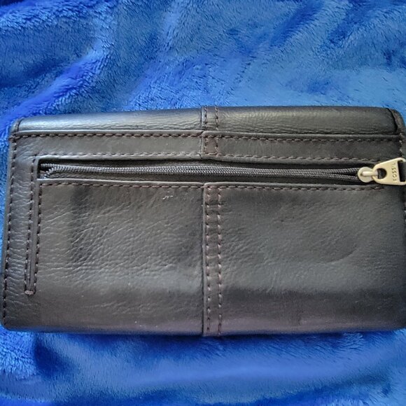 Fossil Maddox Snap Soft Black Pebbled Leather Wallet Trifold - Picture 2 of 6